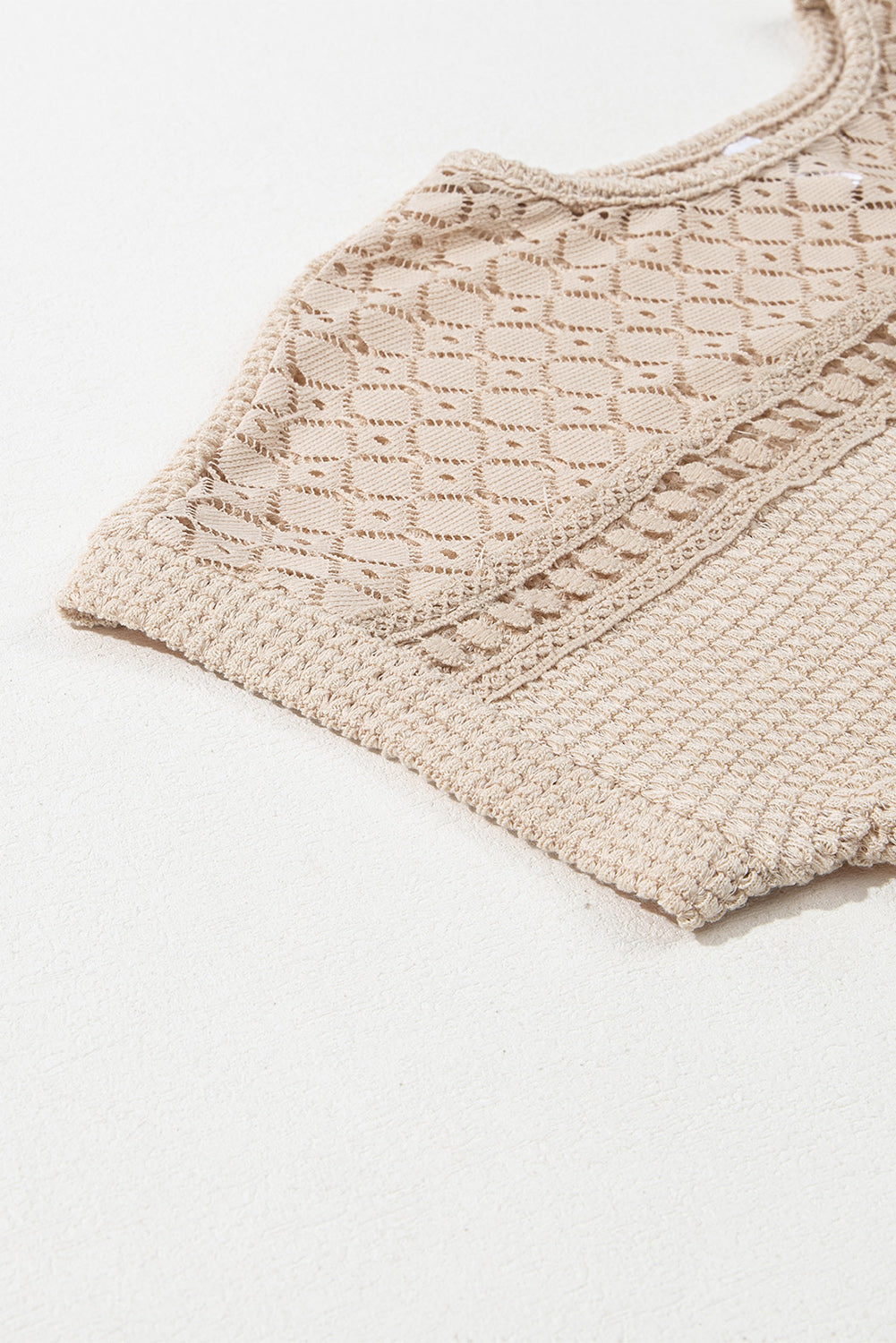 Mist Green Lace Patchwork Waffle Knit Summer Top