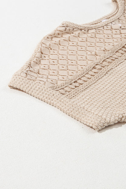 Mist Green Lace Patchwork Waffle Knit Summer Top
