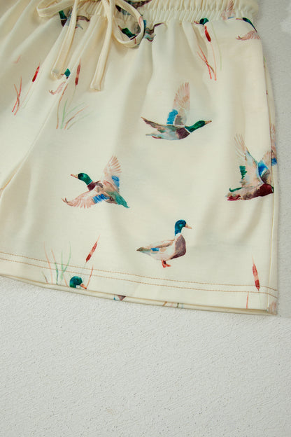 Mallard Duck Print Lounge Set Women Oversized Tee Shorts
