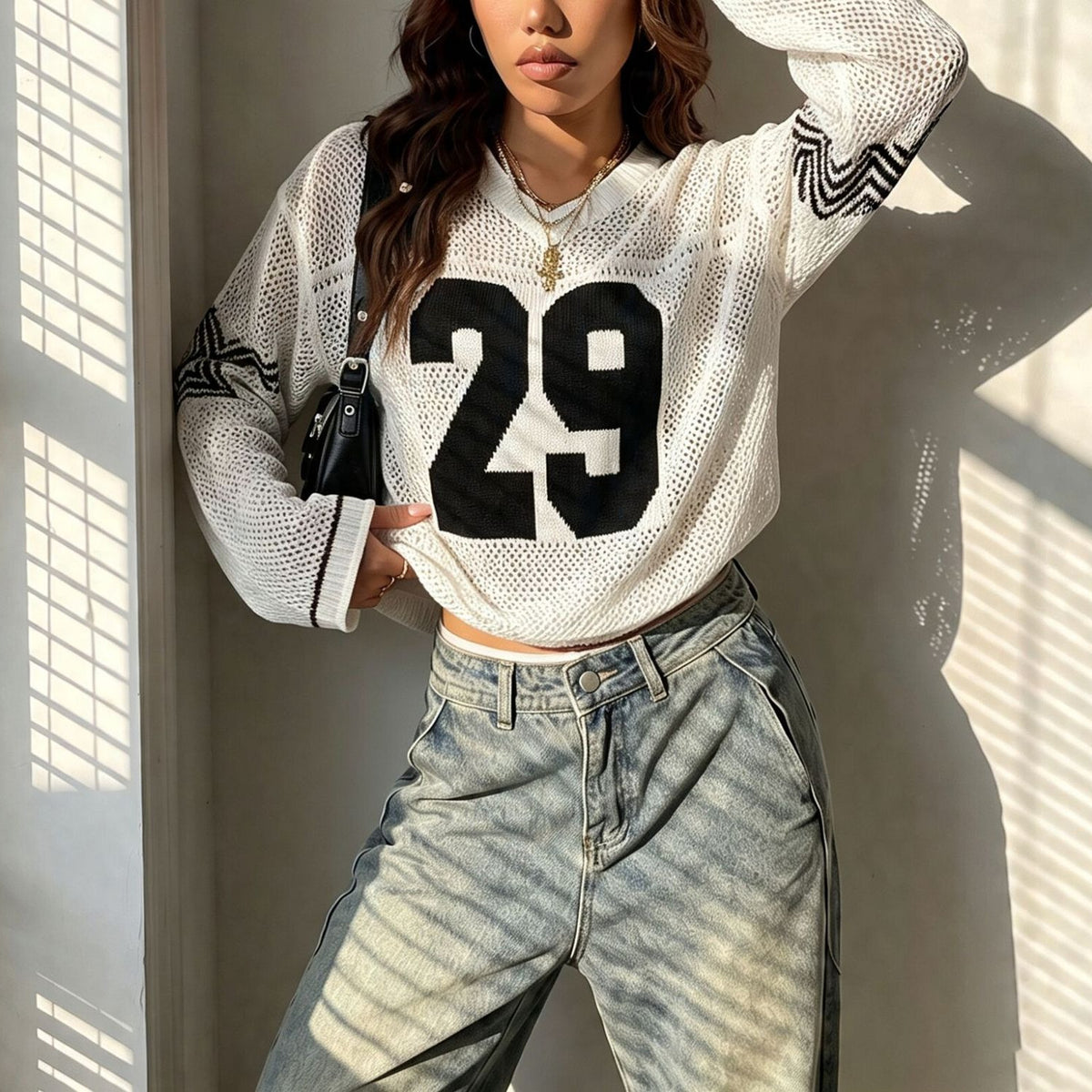 Women's Oversized Graphic V Neck Knit Sweater Streetwear