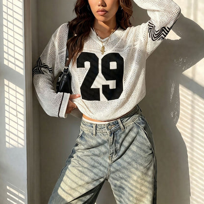 Women's Oversized Graphic V Neck Knit Sweater Streetwear