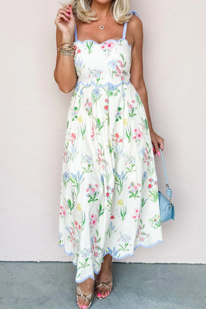 Floral Tie Strap Midi Dress Women Summer Sundress