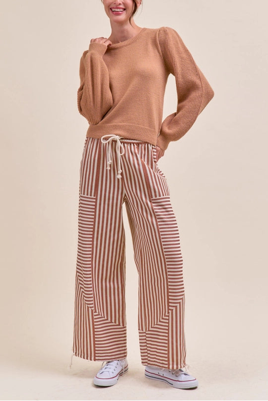 Striped High Waist Drawstring Parachute Pants Boho