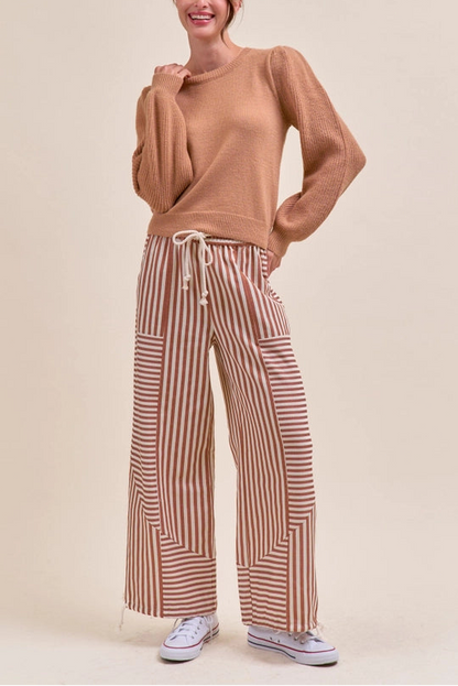 Striped High Waist Drawstring Parachute Pants Boho