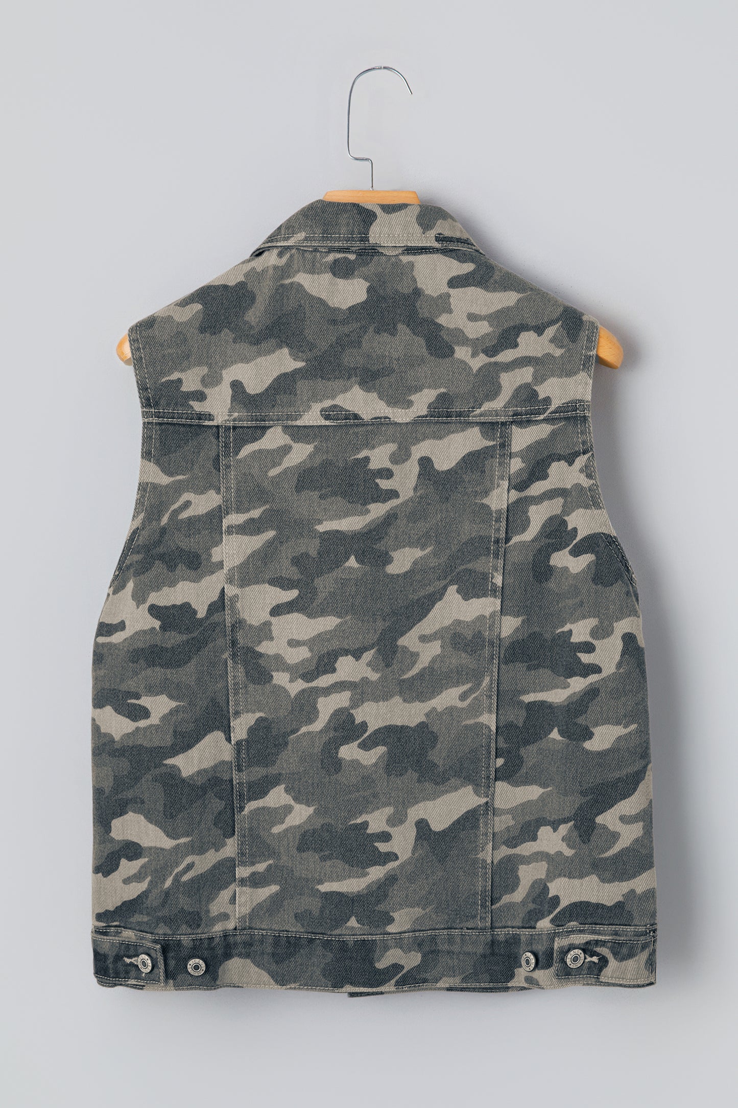 Camo Cargo Button Down Denim Vest with Utility Pockets