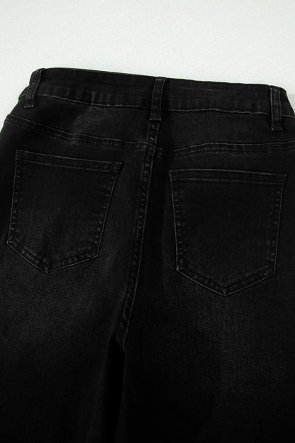 High Waisted Cropped Straight Leg Jeans Raw Hem Denim