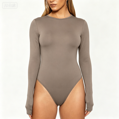 Women's Long Sleeve Bodysuit Crew Neck Fitted Stretch
