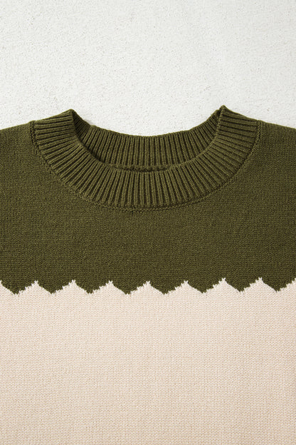 Black Beige Brown Colorblock Drop Shoulder Knit Sweater
