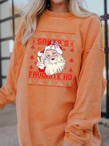 Santa Graphic Corded Christmas Pullover Sweatshirt