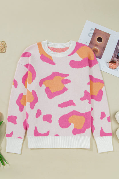 Sachet Pink Playful Leopard Print Drop Shoulder Baggy Sweater