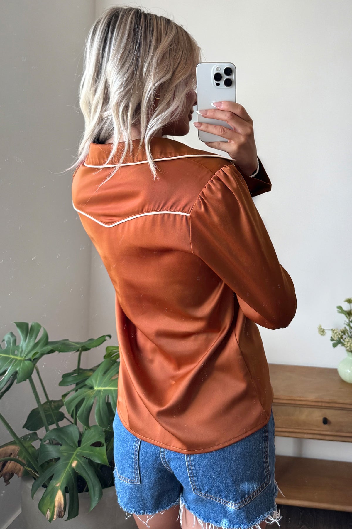 Western Satin Yoke Snap Button Long Sleeve Shirt