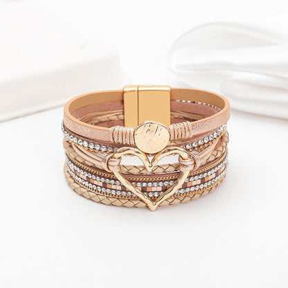 Bohemian Heart Rhinestone Magnetic Buckle Bracelet