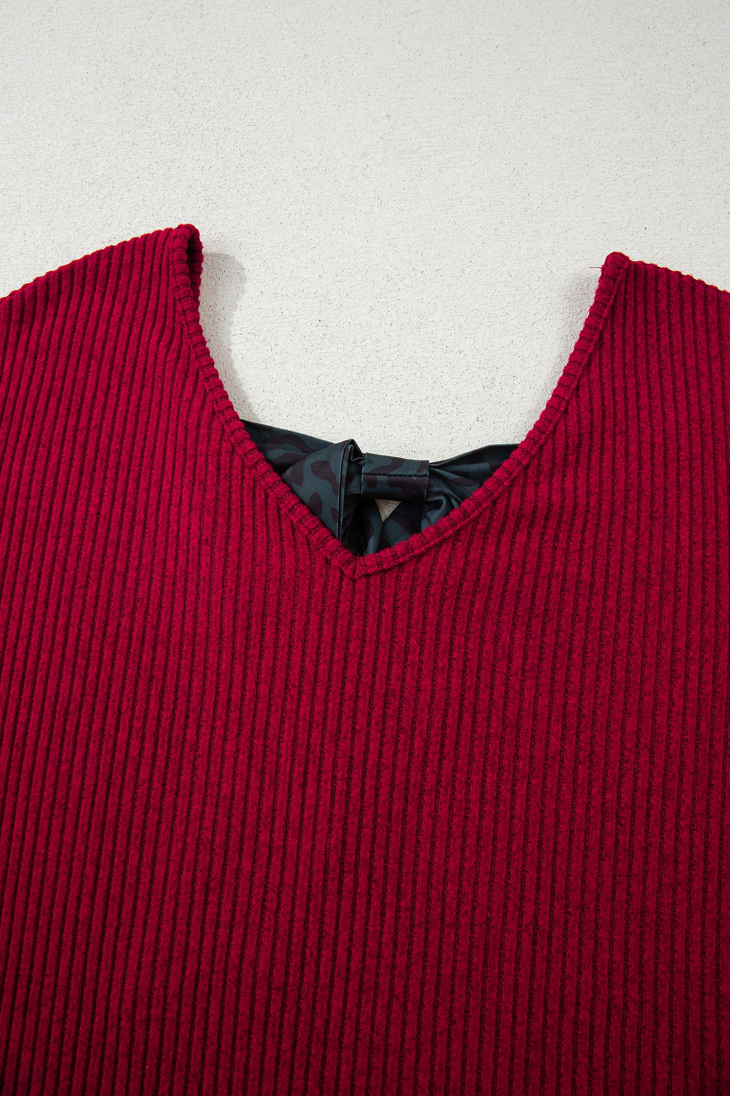 Bow Back Ribbed Knit V Neck Long Sleeve Top
