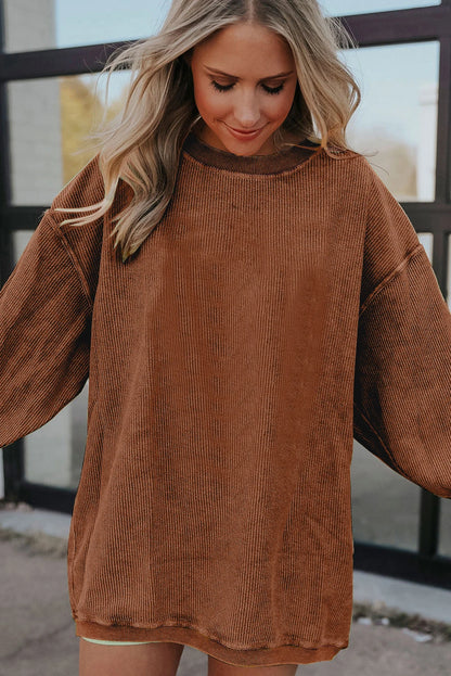 Vintage Washed Corduroy Oversized Rib Knit Sweatshirt