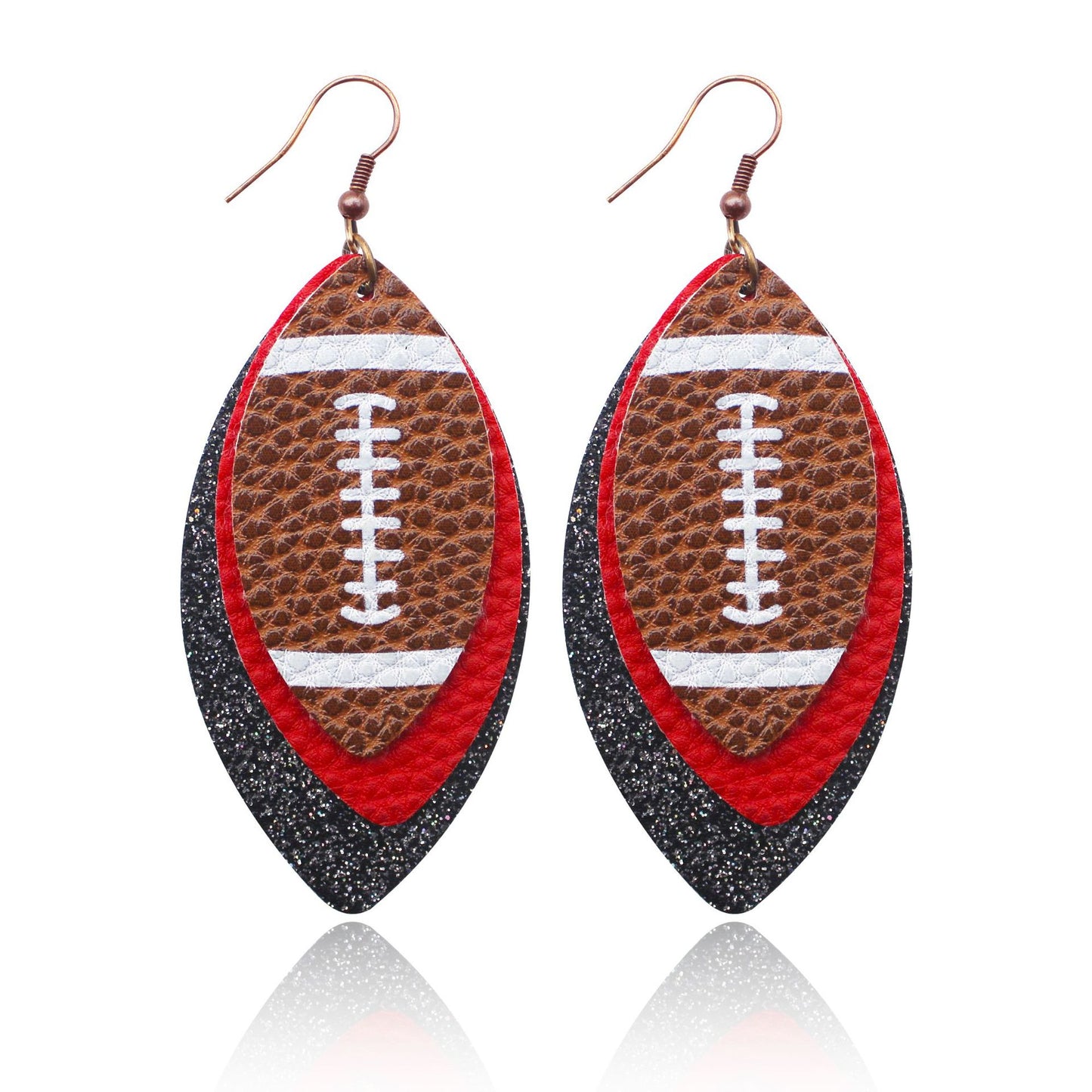 Chestnut Rugby Football Shape PU Leather Drop Earrings