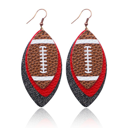 Chestnut Rugby Football Shape PU Leather Drop Earrings