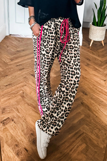 Leopard Print Tie Waist Wide Leg Lounge Pants Women