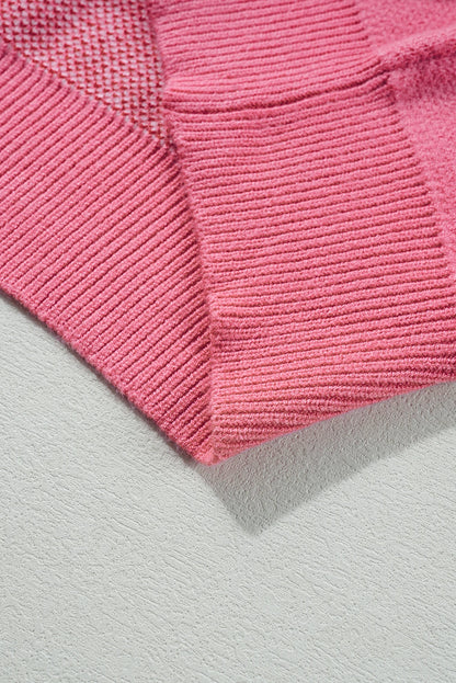 Pink Heart Checker Valentine Mock Neck Lantern Sleeve Sweater