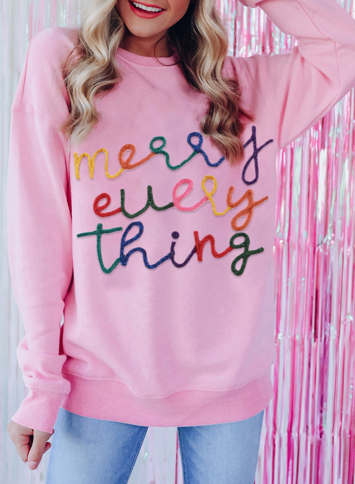 Black Merry Every Thing Tinsel Slogan Sweatshirt