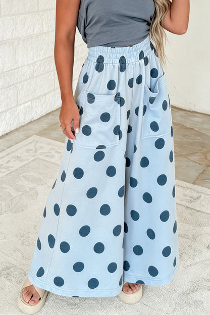 Khaki Polka Dot Wide Leg Palazzo Pants with Pockets