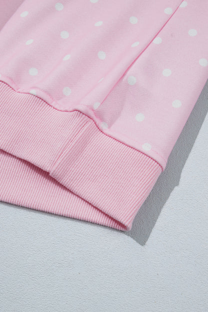 Polka Dot Button Collar Pullover Sweatshirt