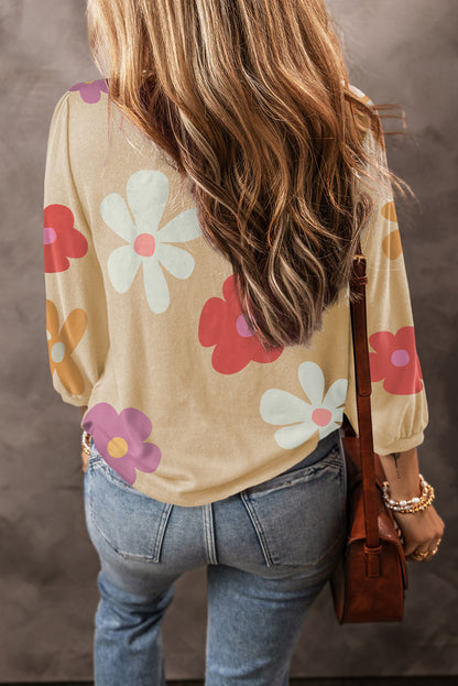 Rose Cute Flower Print Bracelet Sleeve Top