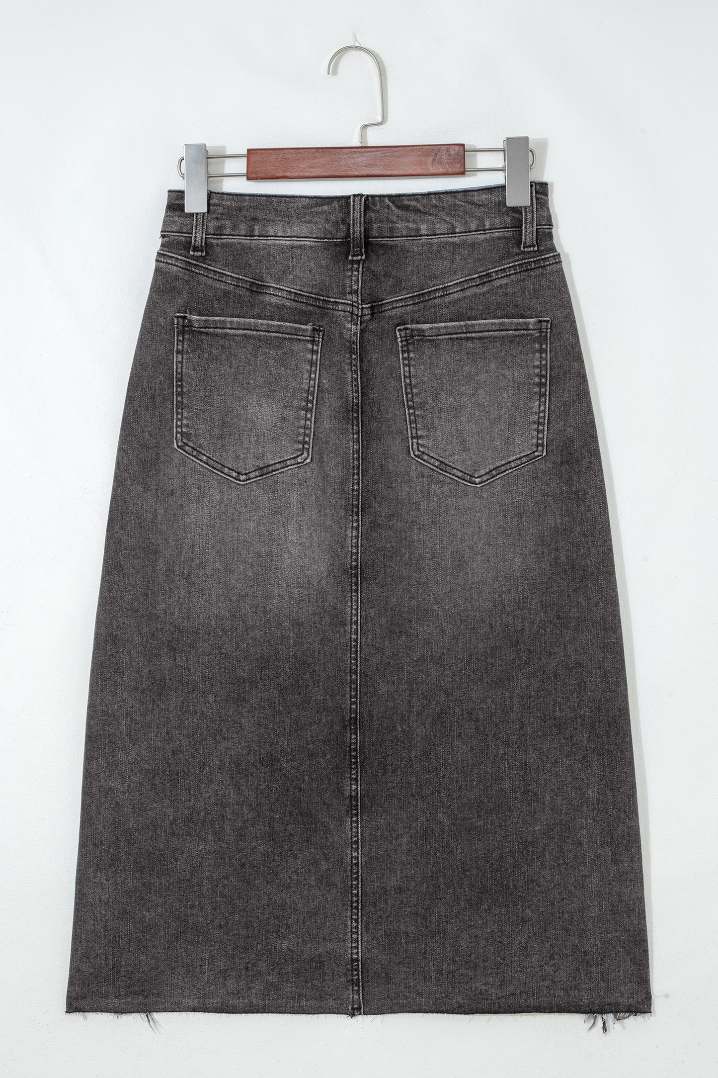 Distressed High Waist Asymmetrical Denim Midi Skirt