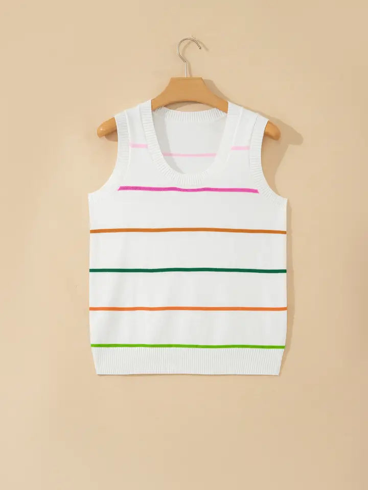 Striped Knit Tank Top Sleeveless Sweater Vest