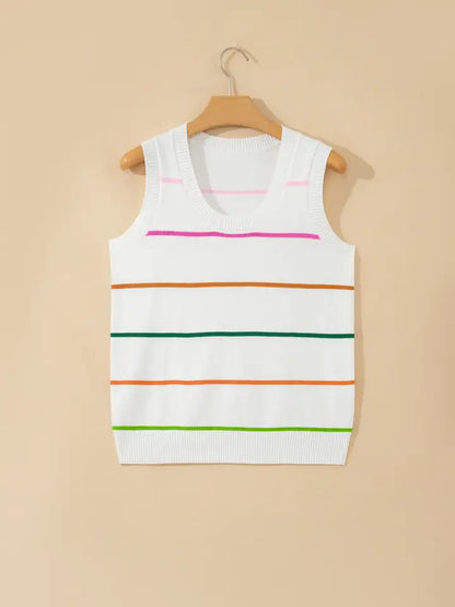 Striped Knit Tank Top Sleeveless Sweater Vest