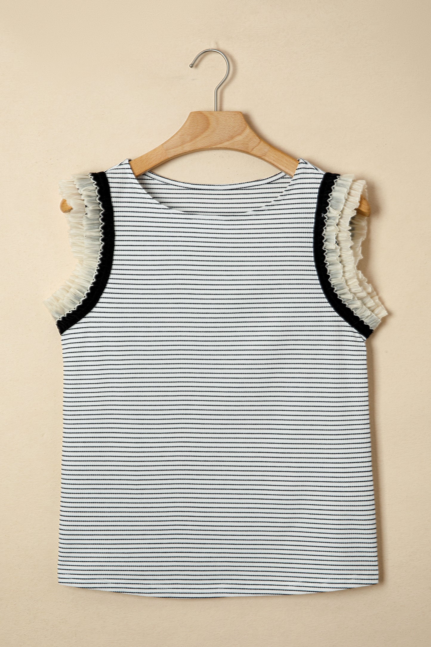 Striped Ruffle Trim Sleeveless Casual Tank Top