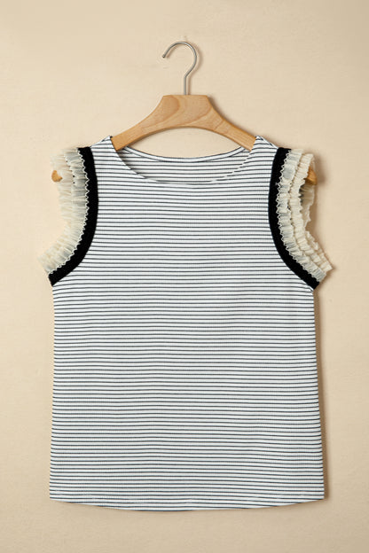 Striped Ruffle Trim Sleeveless Casual Tank Top
