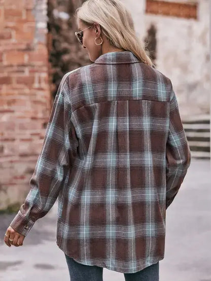 Women’s Caramel Plaid Oversized Flannel Button Down Shirt