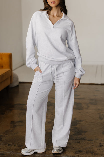 Light Grey Polo Collar Pullover & Drawstring Sweatpants Set