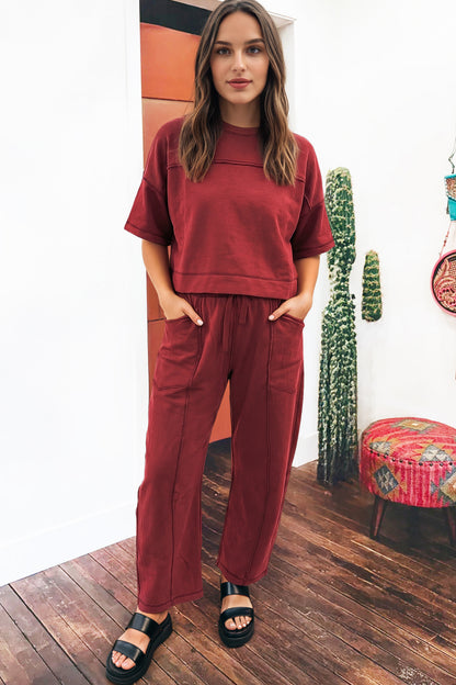 Boxy Tee and Wide Leg Pants Lounge Set Casual Outfit