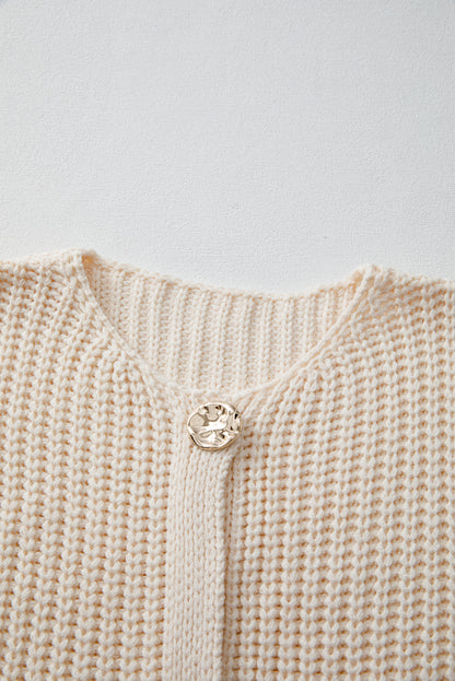 White Chunky Knit Button Front Sweater Vest Women