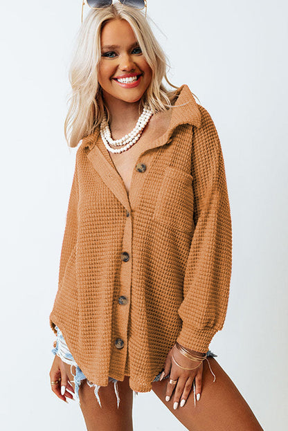 Waffle Knit Button-Up Oversized Casual Shirt