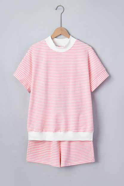 Casual Stripe 2 Piece Short Set Women Lounge Outfit