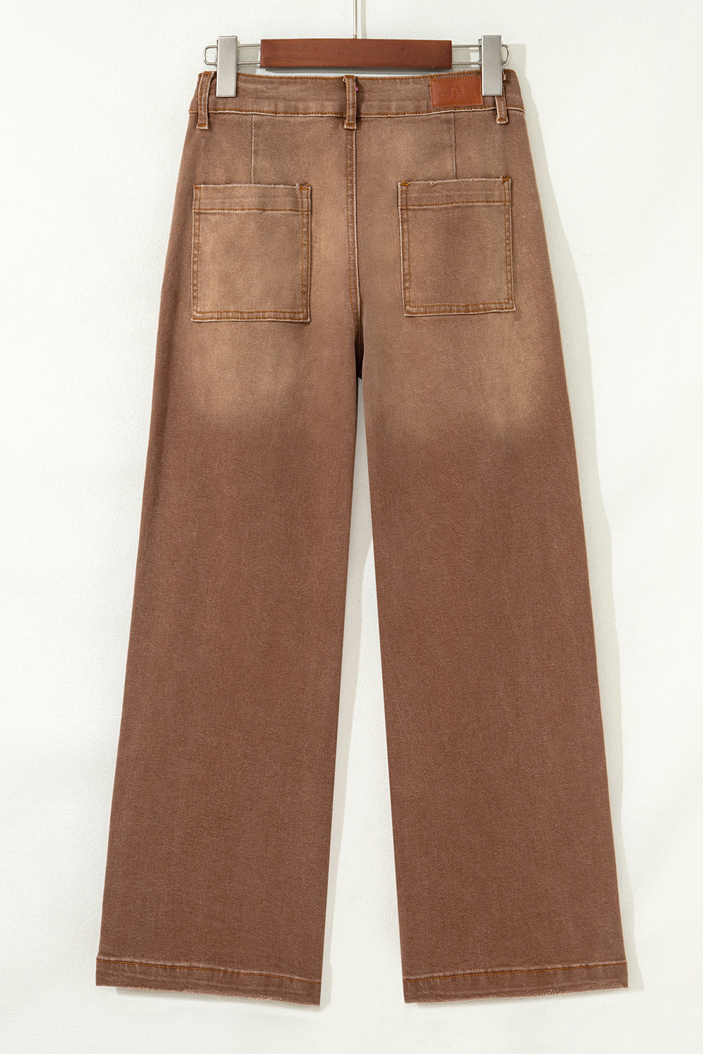 High Waist Wide Leg Denim Jeans with Front Patch Pockets