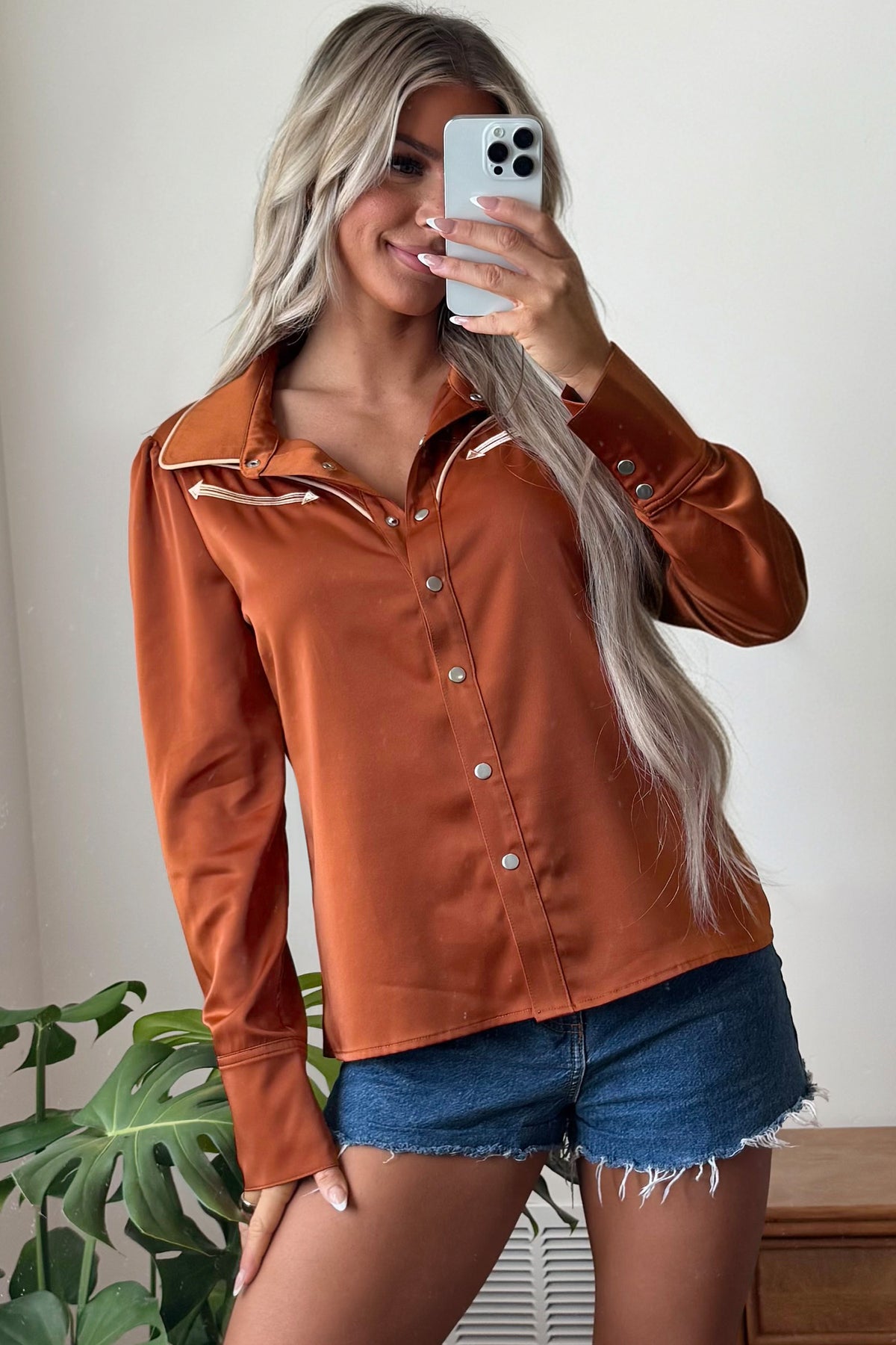 Western Satin Yoke Snap Button Long Sleeve Shirt