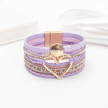 Bohemian Heart Rhinestone Magnetic Buckle Bracelet