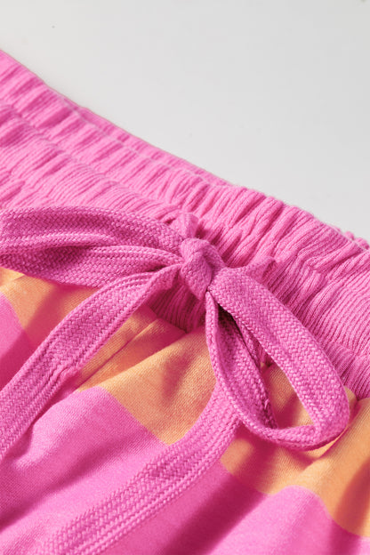 Pink Orange Stripe Lounge Set 2pc Shorts Set Sweatshirt