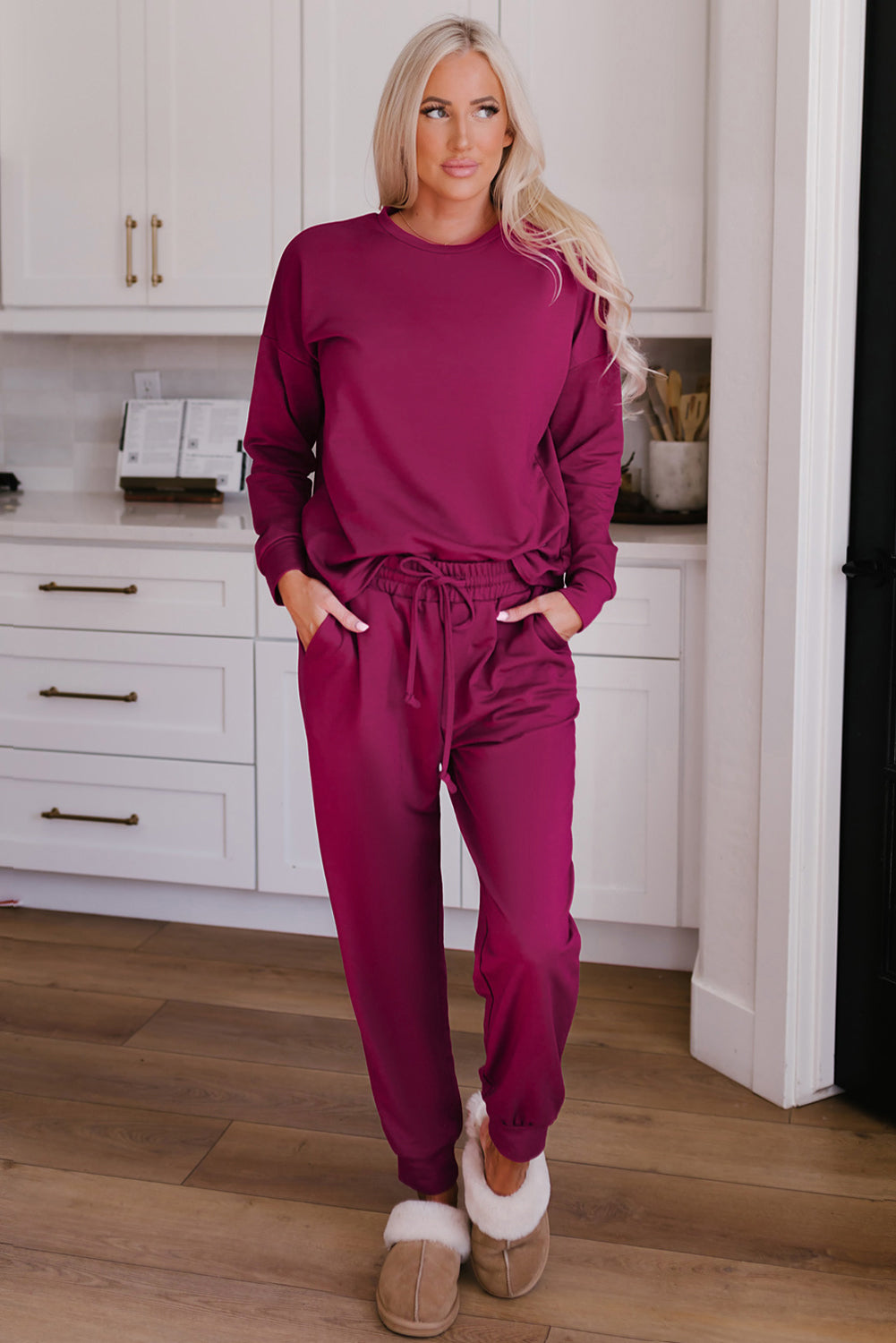 Gray Long Sleeve Pullover and Jogger Pants Lounge Set