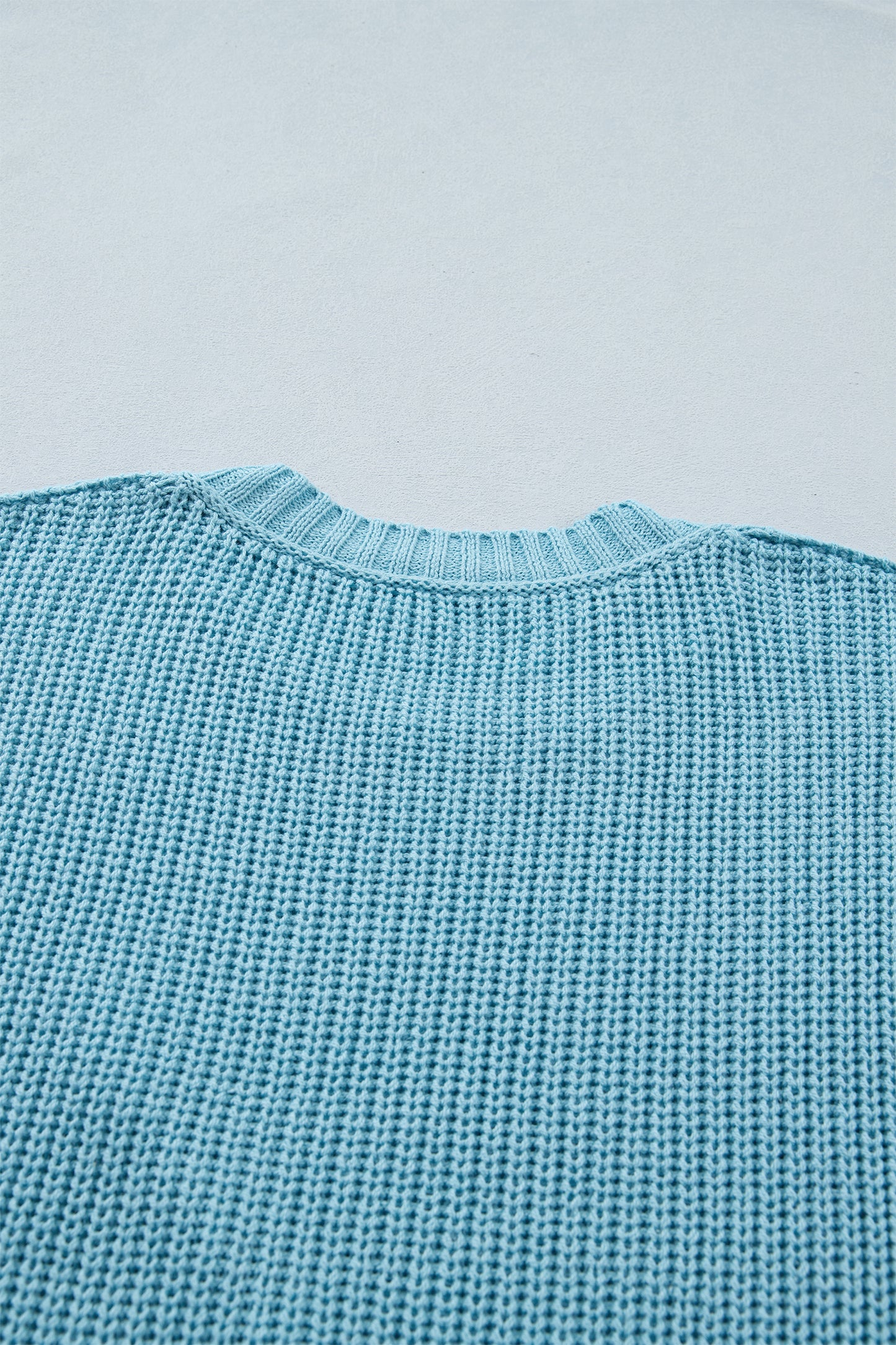 Mist Blue Waffle Knit Oversized Half Sleeve Sweater Top