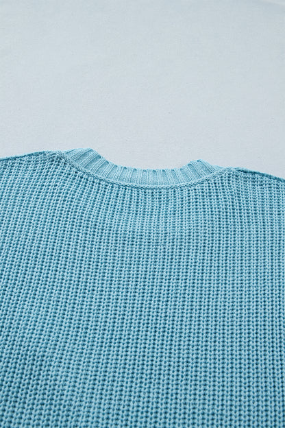Mist Blue Waffle Knit Oversized Half Sleeve Sweater Top