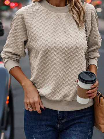 Textured Raglan Sleeve Pullover Sweatshirt