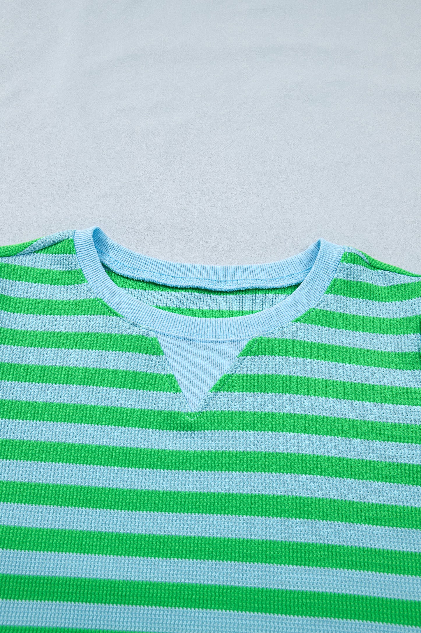 Green Stripe Puff Sleeve Lounge Set Drawstring Shorts
