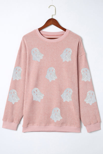 Halloween Ghost Graphic Corded Crewneck Sweatshirt