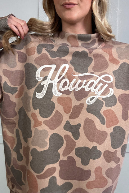 Western Camo Howdy Oversized Pullover Sweatshirt Women