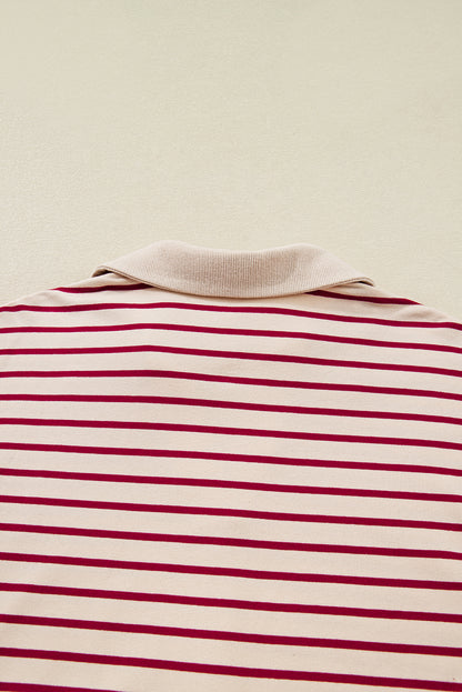Red Stripe Collared Cropped Top & Bubble Skirt Set