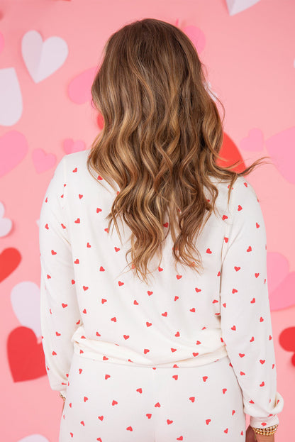 Womens Heart Print Pajama Set Long Sleeve Lounge Set
